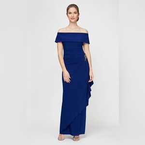Alex Evenings Off‎ the Shoulder Embellished Column Gown Plus SZ 16 Dark Royal